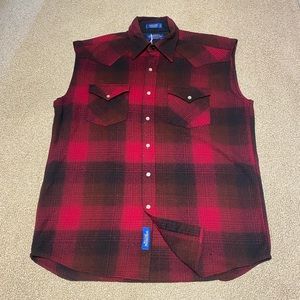 Pendleton Wool Red Sleeveless Canyon Flannel Button Up Shirt